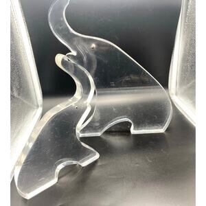Vintage Two Lucite Elephants Minimalism Unsigned 12 inch and 9-inch Brass‎ eyes